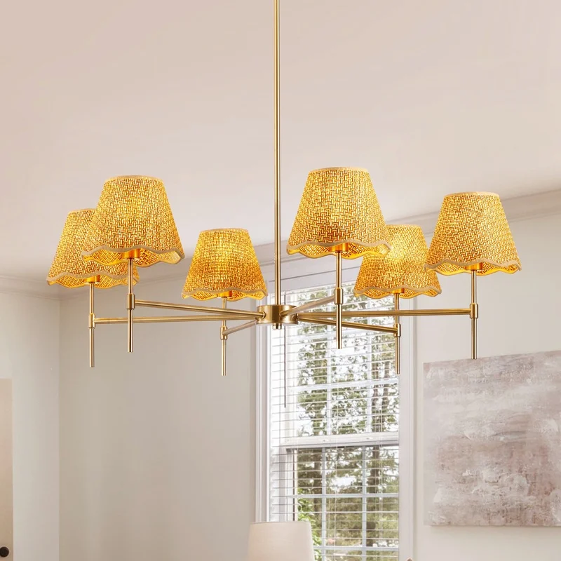 

Boho Rattan Chandelier 6-Light Rustic Industrial Pendant Light, Adjustable Large Fixture for Kitchen Island, Dining, Living Room, UL Listed