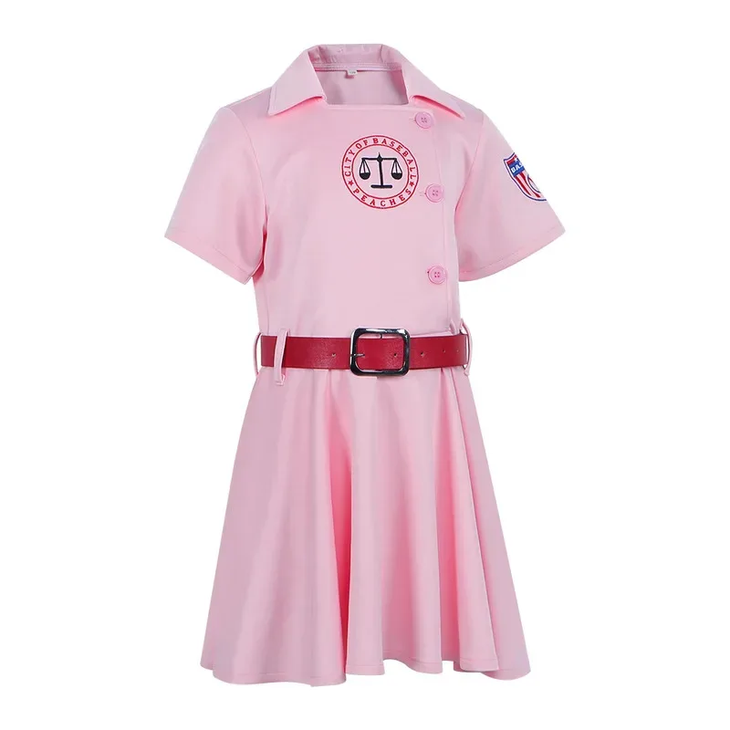 

Movie A League of Their Own Cosplay Costume Rockford Kids Girls Pink Dress Hat Socks Suit Uniform Outfit Halloween Party tt9]