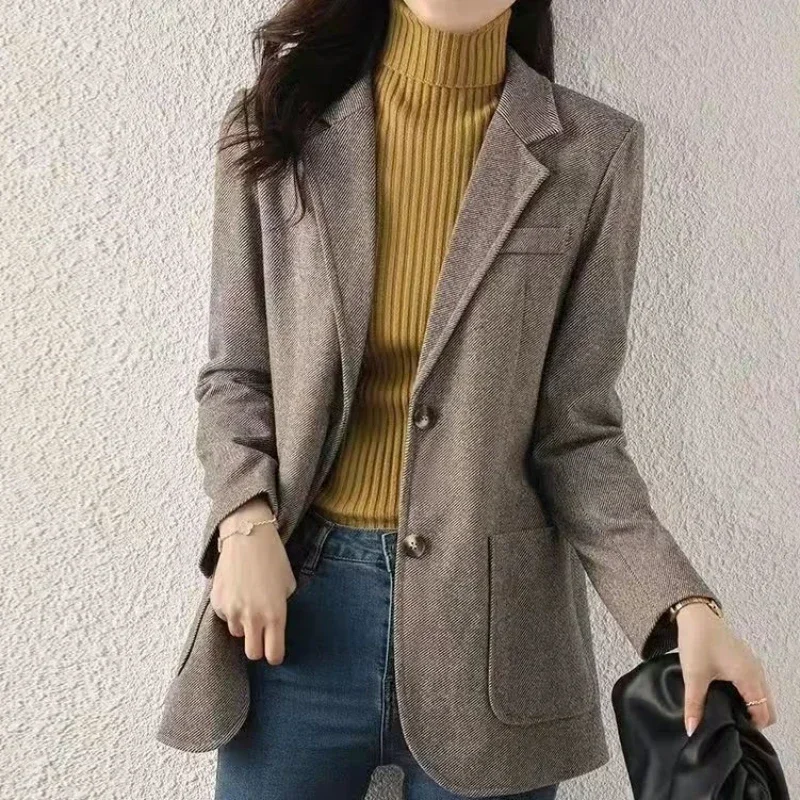 Gray Women\'s Blazers Solid Clothing Loose Female Coats and Jackets Deals 2024 Hot American Woman Blazer Spring Sale Outerwear