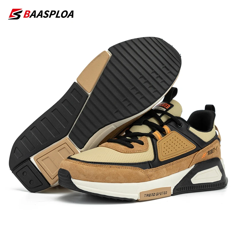 

Baasploa Men Sport Shoes Comfort Leather Waterproof Casual Sneakers Lightweight Walking Shoes Non-Slip Male Non-Slip Lace-Up