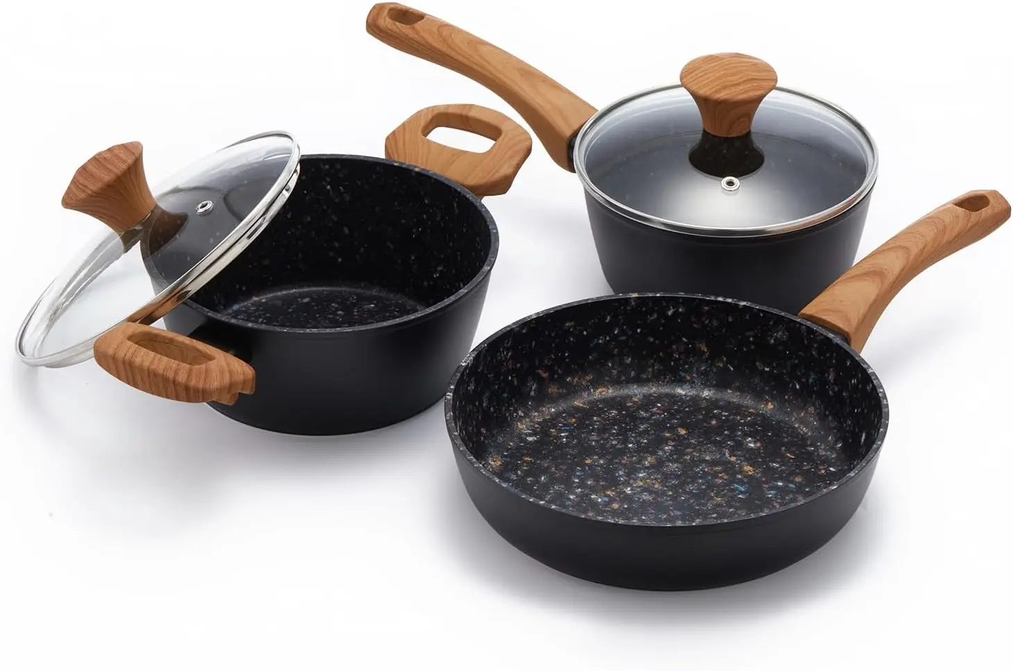 

3-Piece Nonstick Cookware Set, 8.5 Inch Frying Pan + 1.43QT & 2.2QT Saucepots with Lids, PFAS PFOA Free Non-Toxic Coating, Heavy