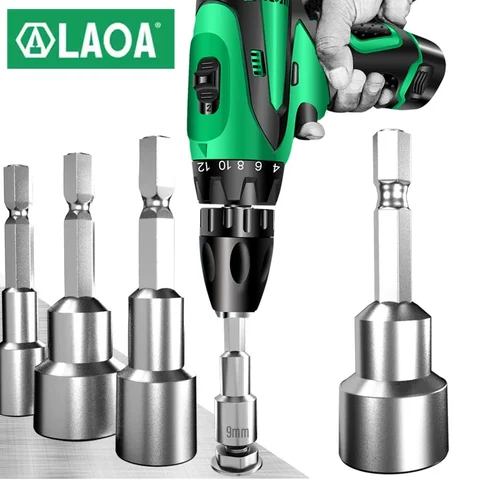 LAOA 1/4 "Magnetic Hexagonal Wind Drill Socket Hand Electric Drill Socket Head 6-19mm Hexagonal Handle