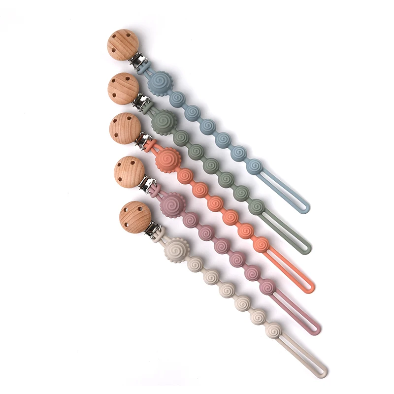 

1Pcs-Food Grade Silicone Sunflower Design Chewing Baby Teething Silicone Nipple Wooden Clip Chain Pacifier Chain