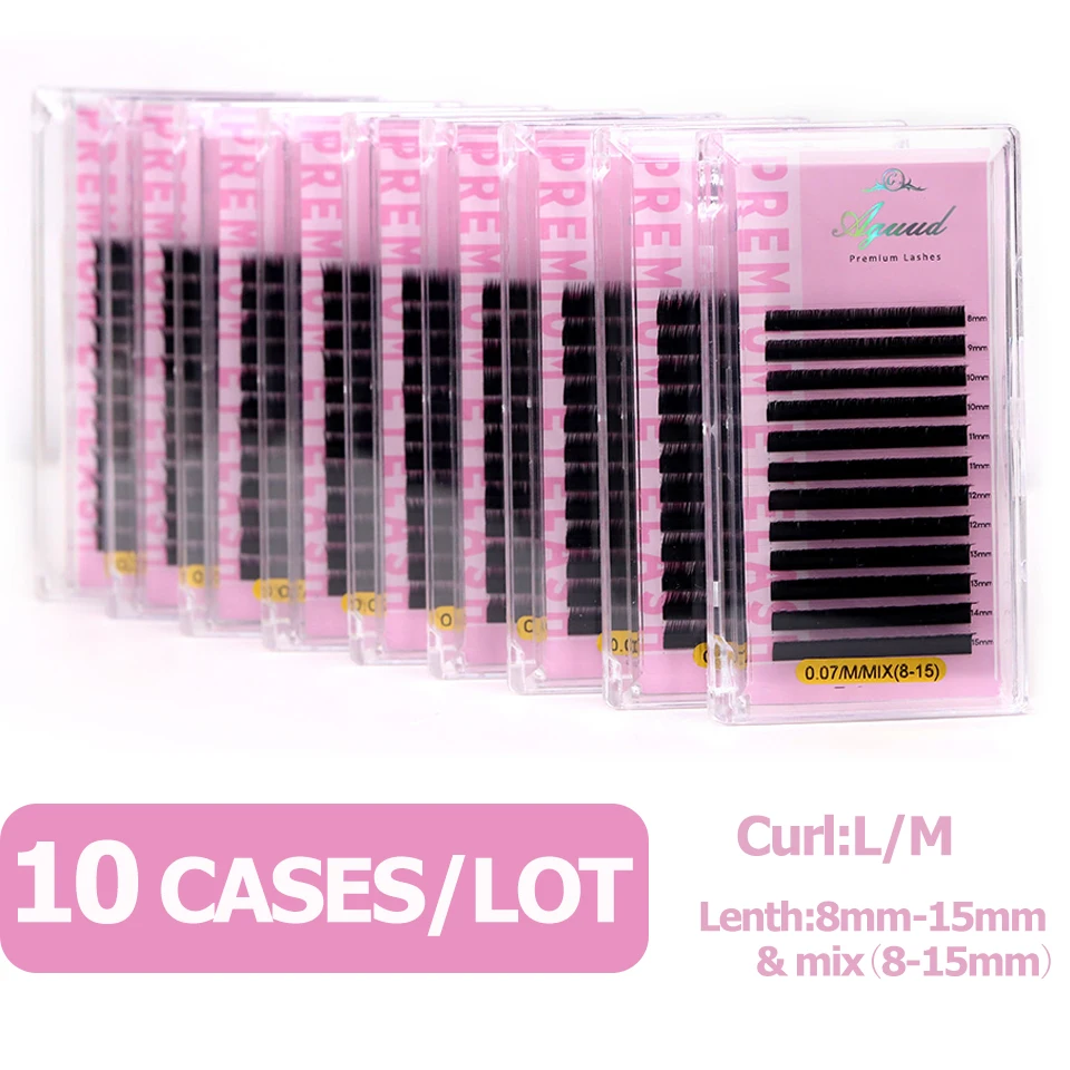 

Aguud 10Cases/Lot Soft Natural Volume Cashmere Matte Black Lashes Tray L/M Curl Korean PBT Individual Eyelashes Extension Makeup