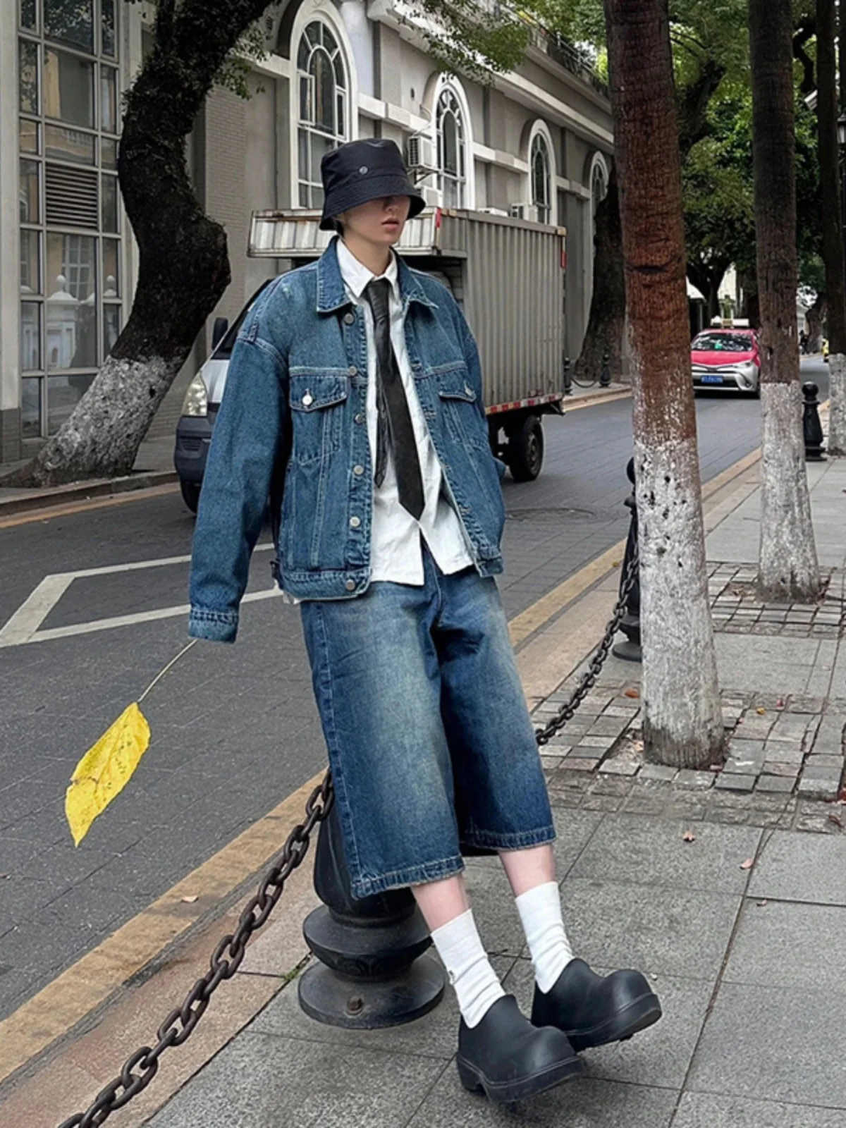 

Темно-синяя джинсовая куртка в весенне-осеннем стиле, модная мужская брендовая куртка в японском стиле, молодежная энергичная свободная верхняя одежда