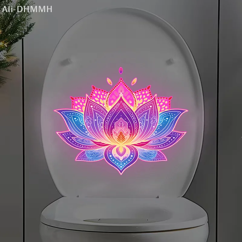 ZLinKJ Glow-in-the-Dark Lotus Toilet Sticker PVC Self-Adhesive Removable Wall Decal Luminous Car, Bedroom, Living Room Sticker