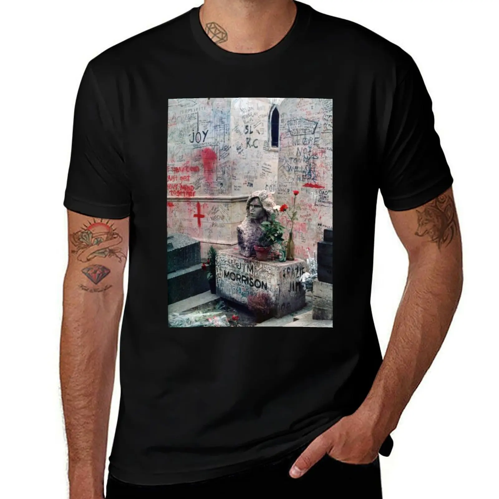 

Jim Morrison Grave - Père Lachaise Cemetery, Paris, France, February 1986 T-Shirt Basic Solid Color Casual Tee Shirt