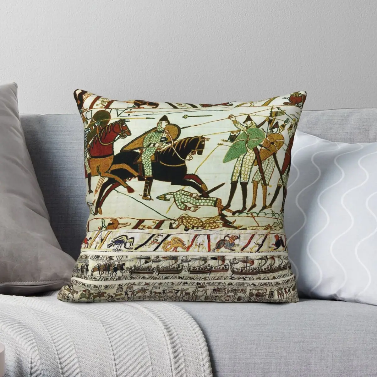 Bayeux Tapestry Battle Of Hastings Square Pillowcase Polyester Linen Velvet Creative Zip Decorative Room Cushion Cover 18