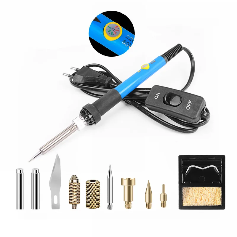 

60W Electric Soldering Iron Pyrography Tool Welding Tips Kit Wood Burning Pen Set With Stand