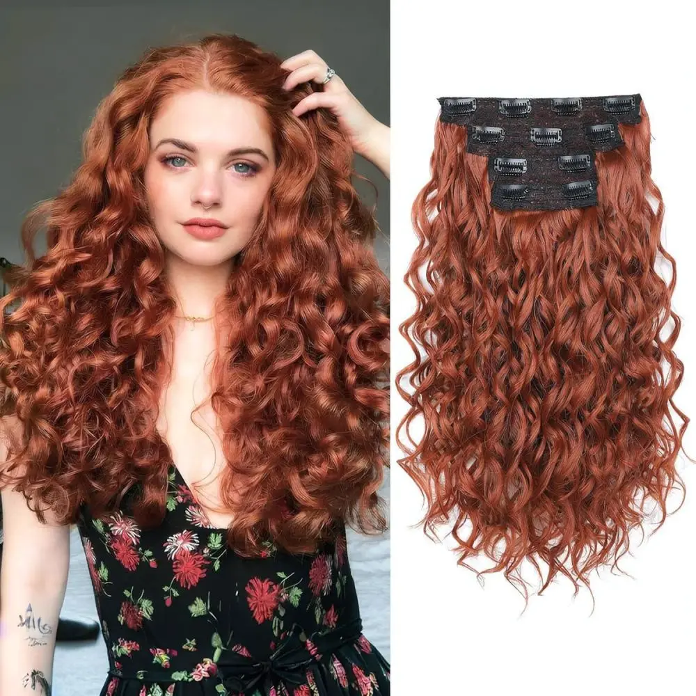 Water Wave Clip In Hair Extensions Synthetic Curly Hairpieces Natural Texture Volumizing Hair Enhancement