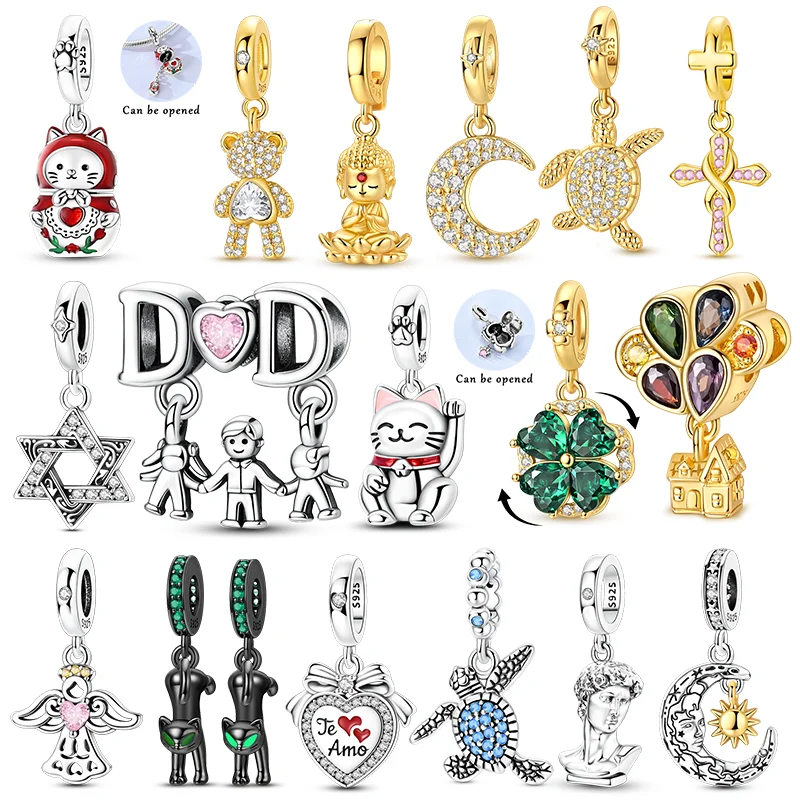 New IN 925 Sterling Silver Charms Beads Cat Moon Turtle Ange