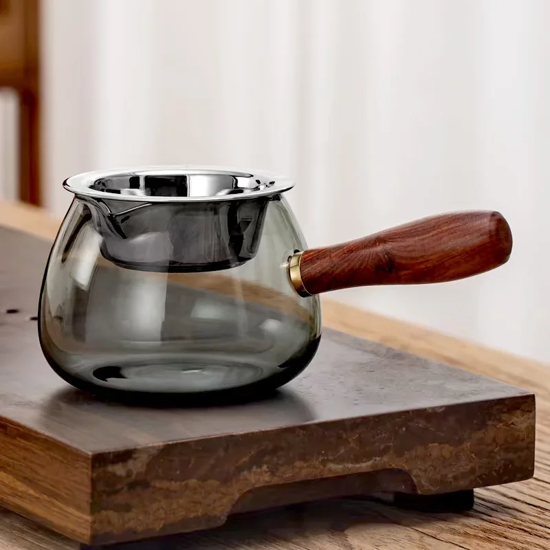 350ML High Borosilicate Glass Tea Dispenser Creative Fair Cup Eagle Mouth Side Wood Handle Heat-resistant Kung Fu Tea Set Teapot