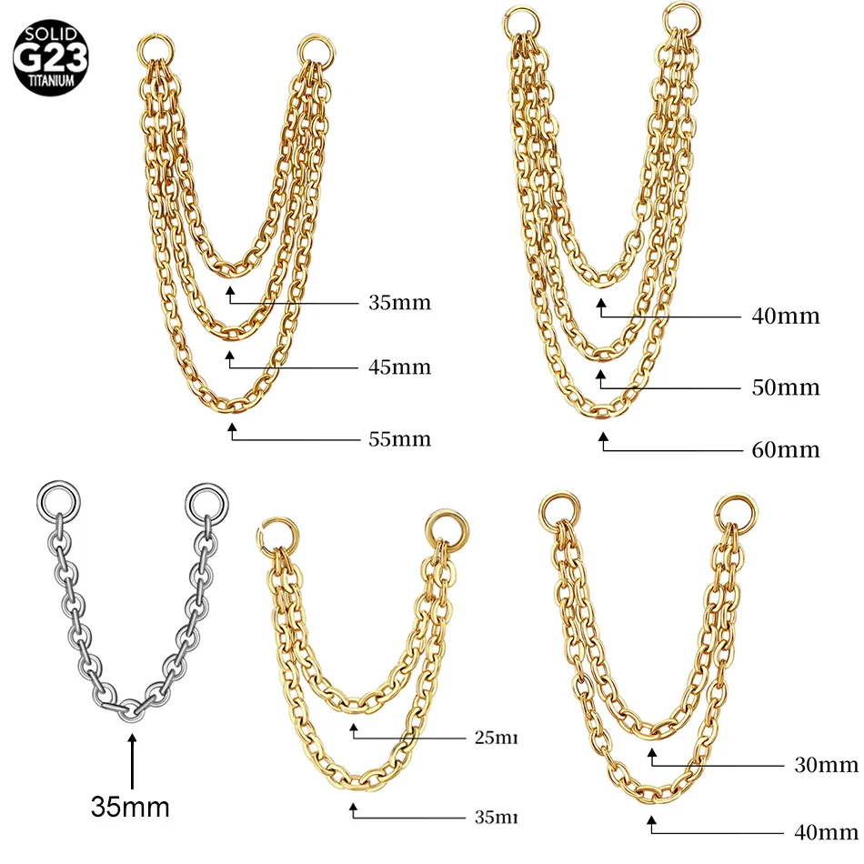 1 Stück Titan 25-50mm Dreischichtige Kette für Nasen-Labret DIY Schmuck Industrial Helix Piercing Ohr-Ohrring Nasenloch-Kette Schmuck
