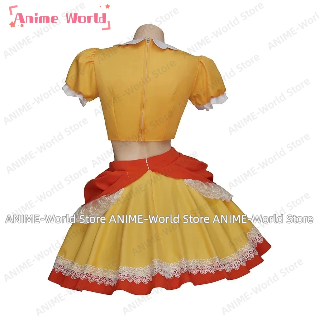 《Custom size》Princess Cosplay Peach Daisy Costume Women\'s Orange Crop Top Skirts Ball Gown Role Play Dress Halloween Party Wig