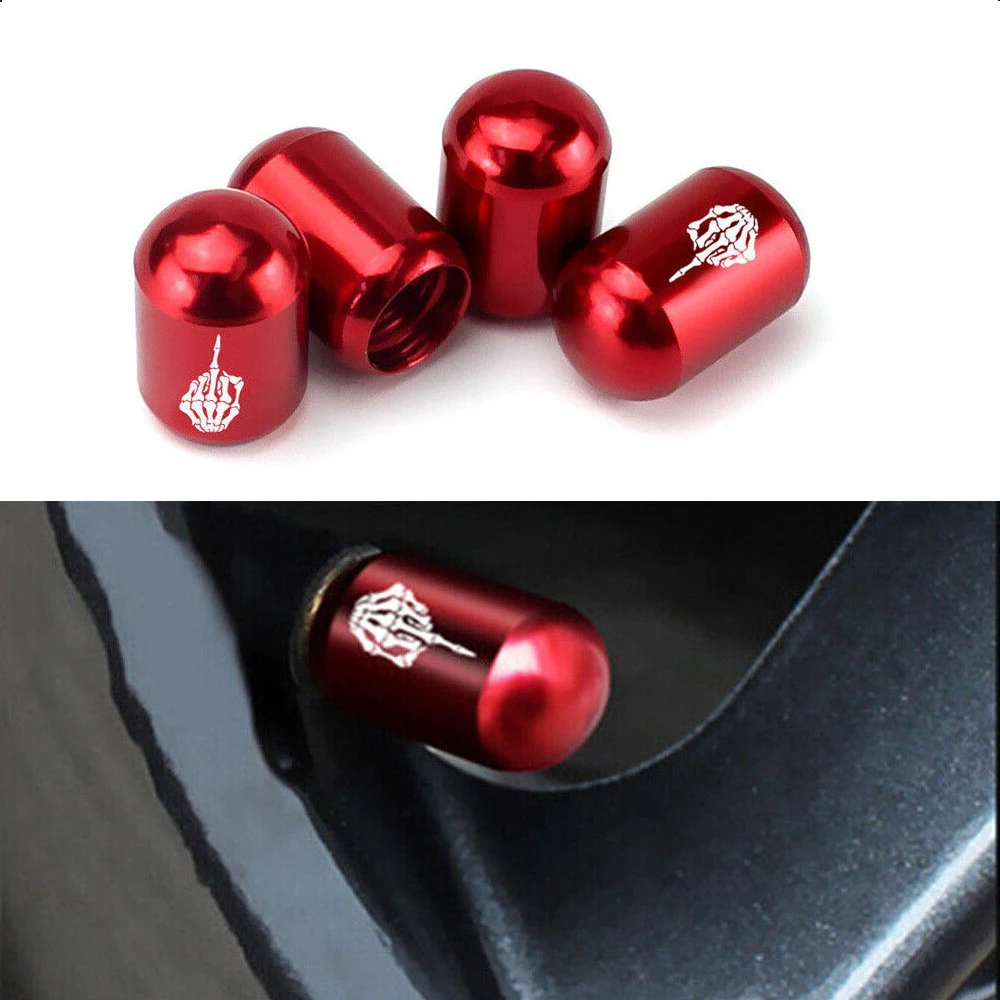 

One Set （4pcs） Car Wheel Air Valve Stem Cover Valve Cap For Red White Middle Finger Logo