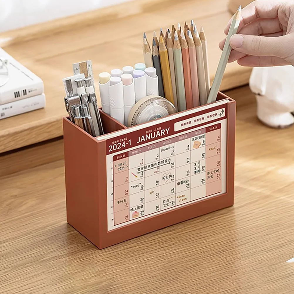 الإبداعية البلاستيك مكتب التقويم صندوق تخزين حامل قلم سطح المكتب متعدد الوظائف مكتب الدائمة التقويم الشهري المنظم