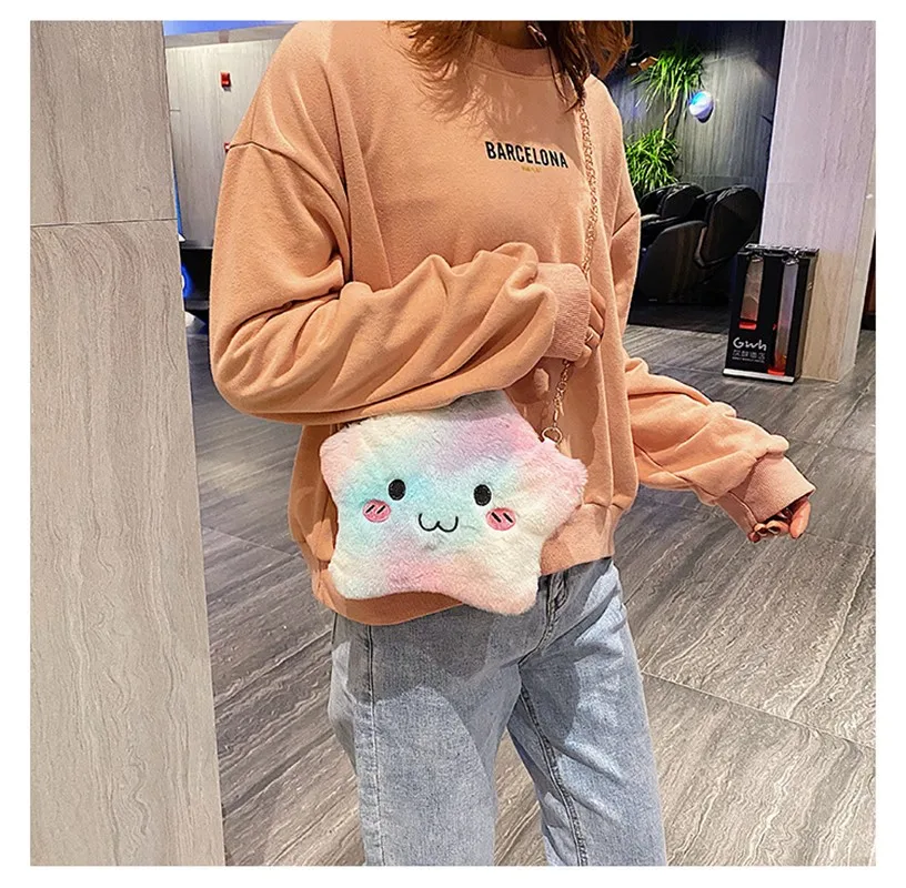 Japanese Cartoon Lolita Color Plush Cloud Embroidery Chain Bag Personality Cute Fresh Crossbody Bag  Kawaii Lolita Bag Loli Cos