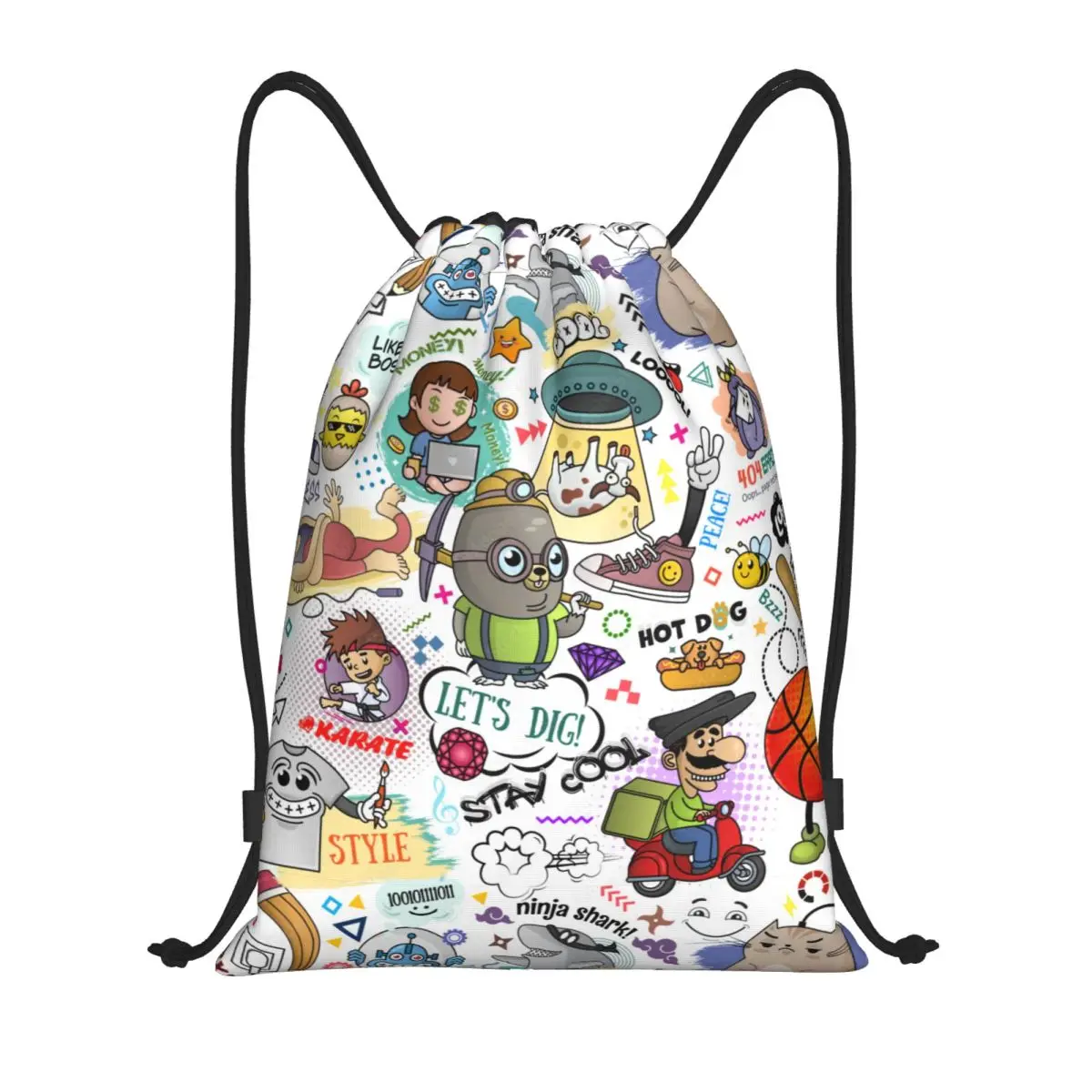 

Custom Creative Characters Graffiti Art Drawstring Bag for Shopping Yoga Backpacks Men Women Cartoon Comic Sports Gym Sackpack