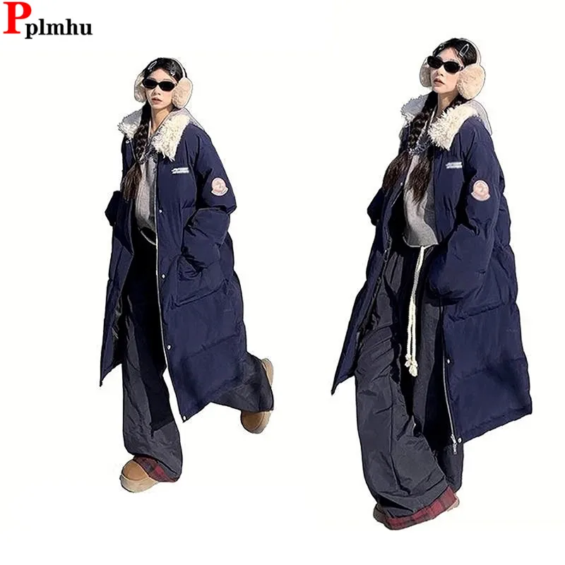 Korea Mid-length Thicken Cotton Coats  Winter Loose Faus Fur Collar Parkas Snow Wear Chaqueta  Fashion New Women Jackets Abrigos