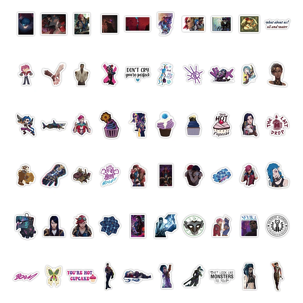 10/30/60pcs Cartoon Arcane Game Stickers Waterproof DIY Skateboard Phone Case Notebook Car Cool Anime Graffiti Decals Decoration