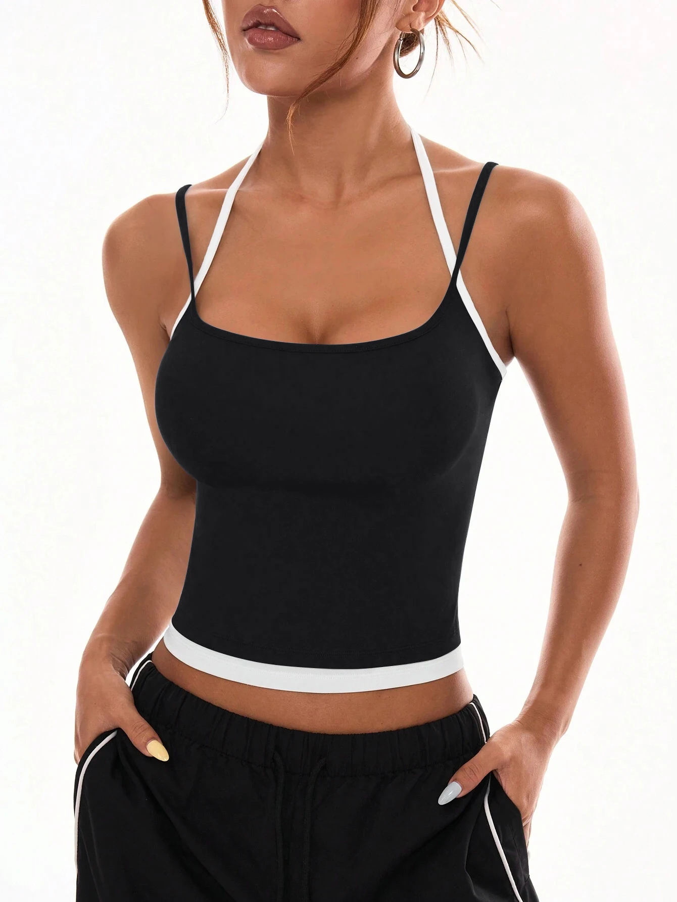 Y2K Damen Einfarbige Westen Tops Sommer Weiche Schlanke Camisole Fake Zweiteiliges Ärmelloses Träger-Crop-Top Sportliche Fitness Outdoor-Bekleidung