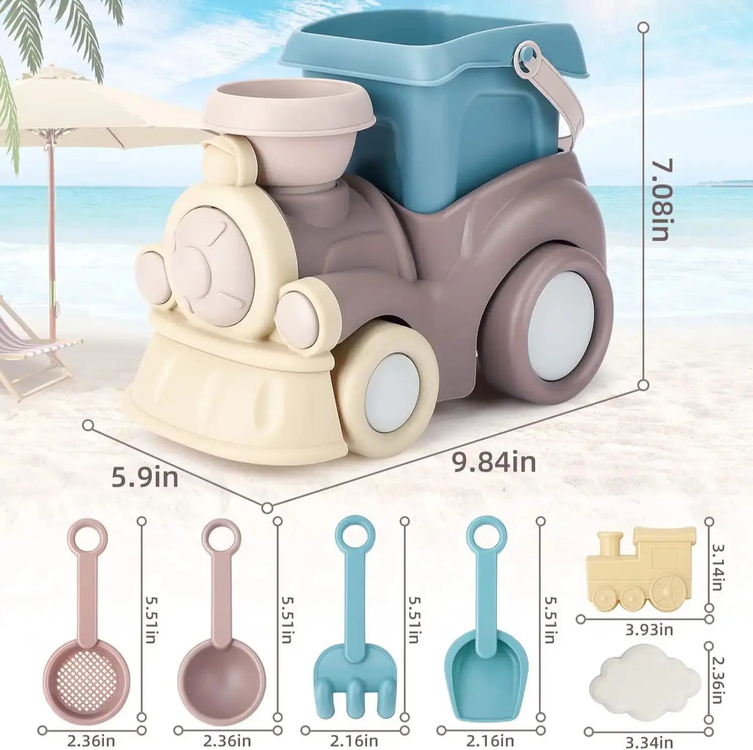 Children\'s beach truck toys Children\'s beach bucket shovel funnel rake Sand castle Sand toys Princess tea set model gift