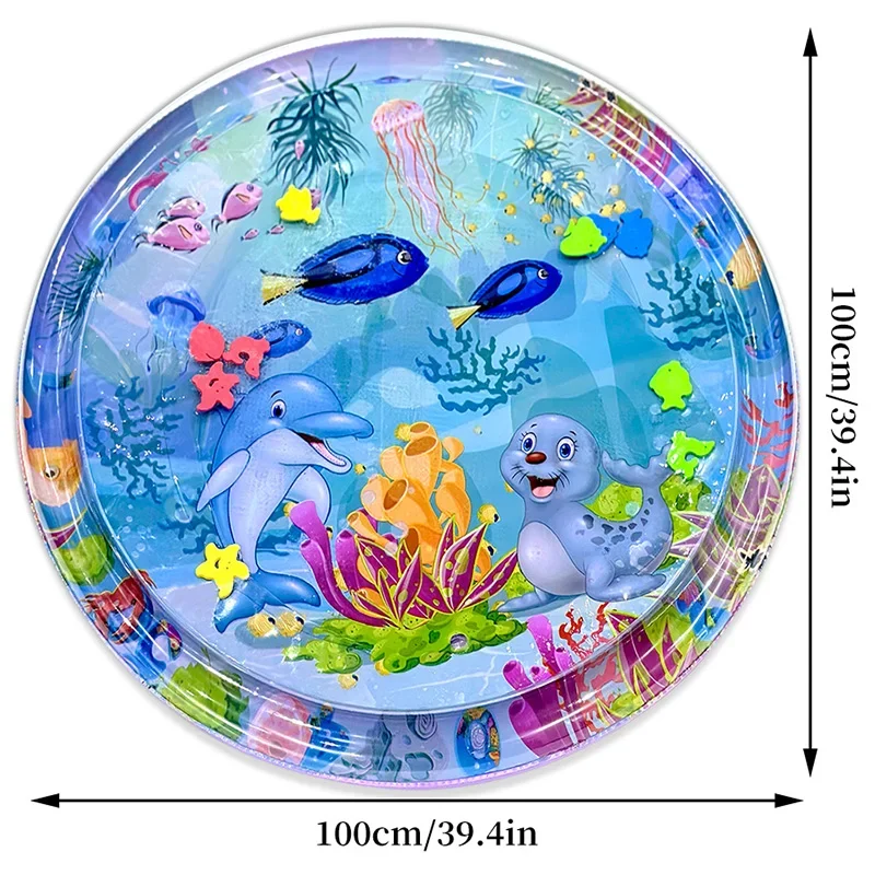 

20251pc 100cm Large Baby Playing Water Mat Dolphin Seal Pattern PVC Inflatable Round Play Mat Cushion Kids Gift
