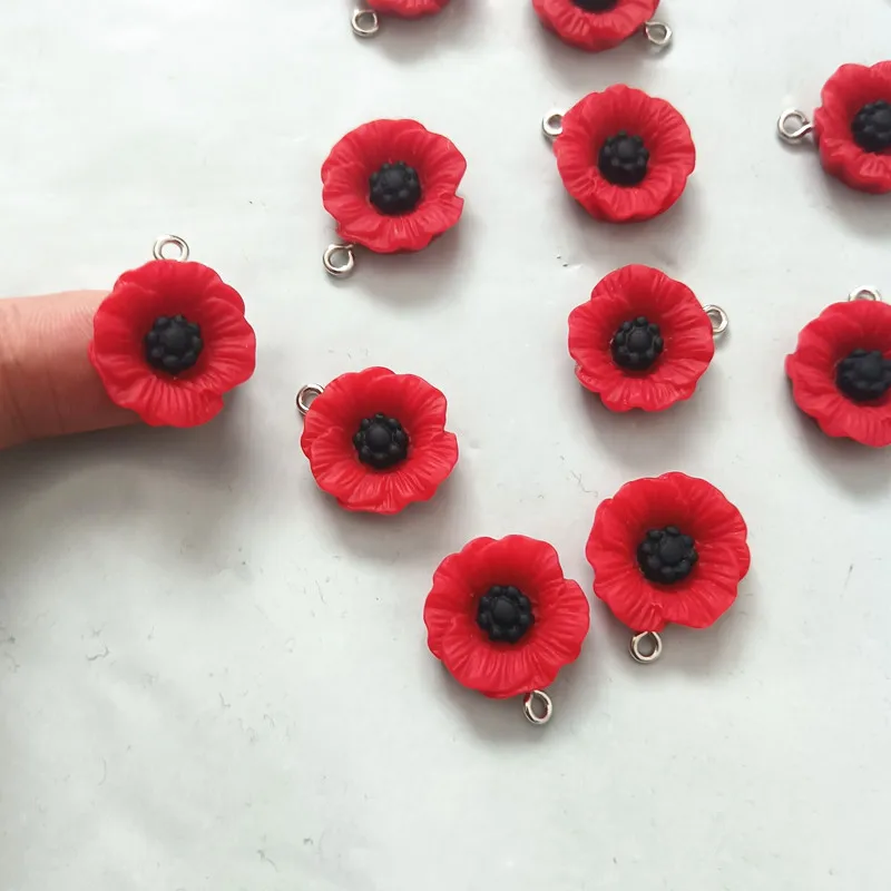 10Pcs  red poppy flower pendant 19MM Medium Poppy Flower charms for necklace earrings DIY jewelry pendant accessories