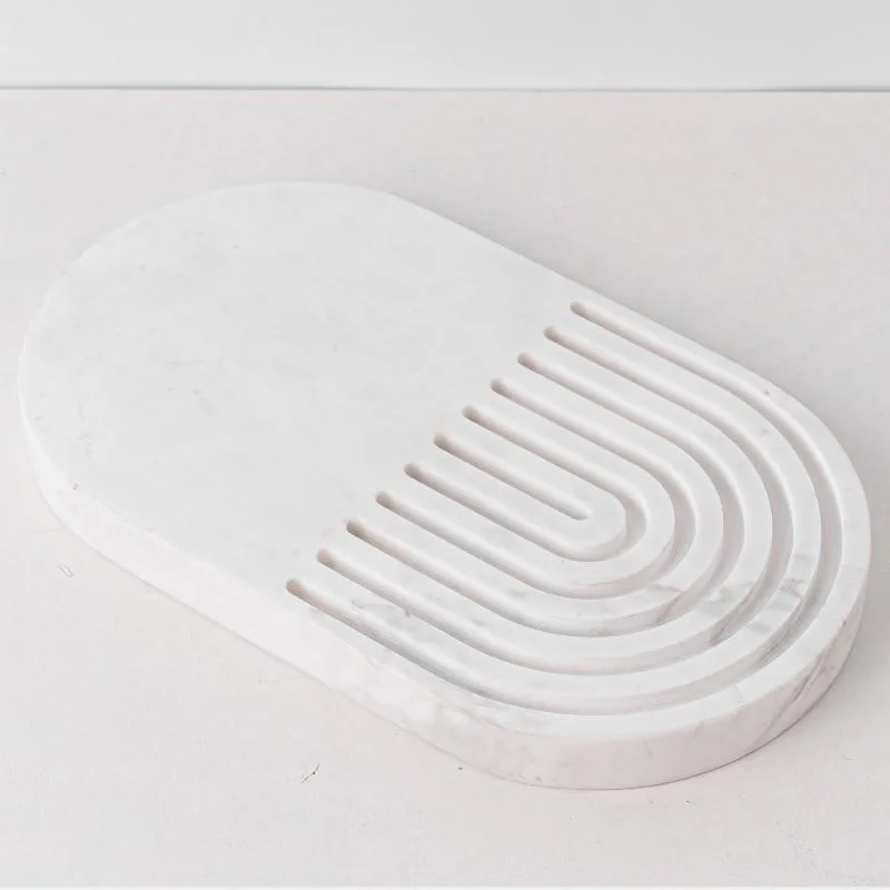 Modern natural marble oval maze tray model room sales department home creative storage tray decoration