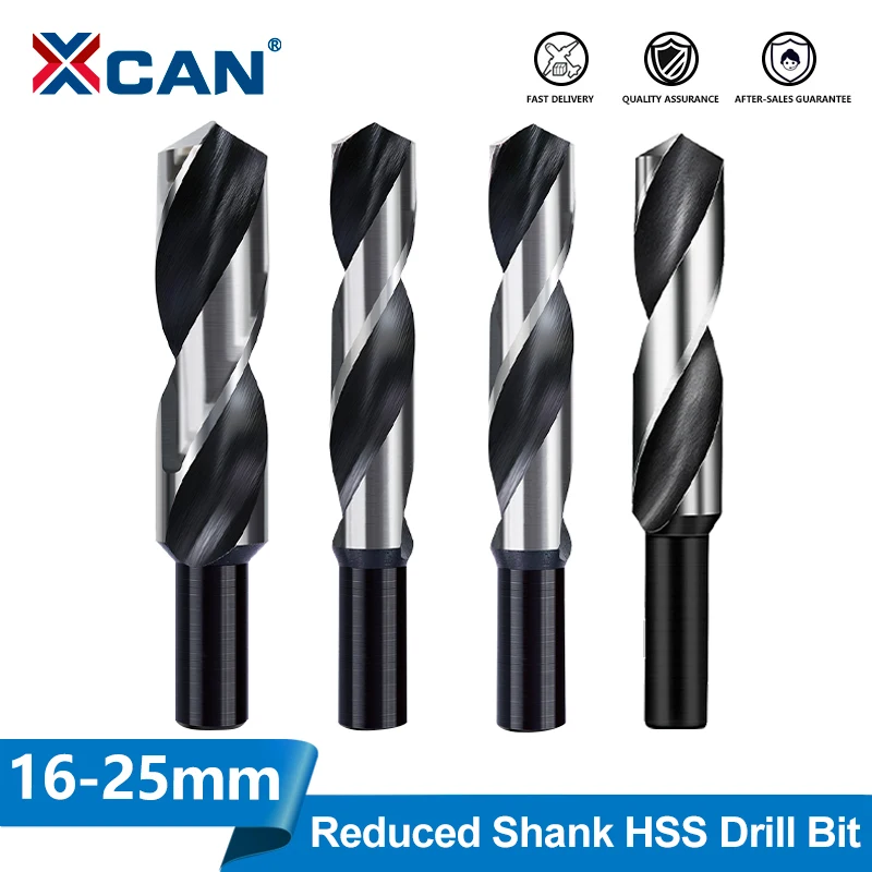 XCAN 1 Stück HSS Spiralbohrer mit reduziertem Schaft, 14 mm Schaft, Metall-Lochbohrer, Gewehrbohrer für Metall, Holz, 16/18/20/22/25 mm