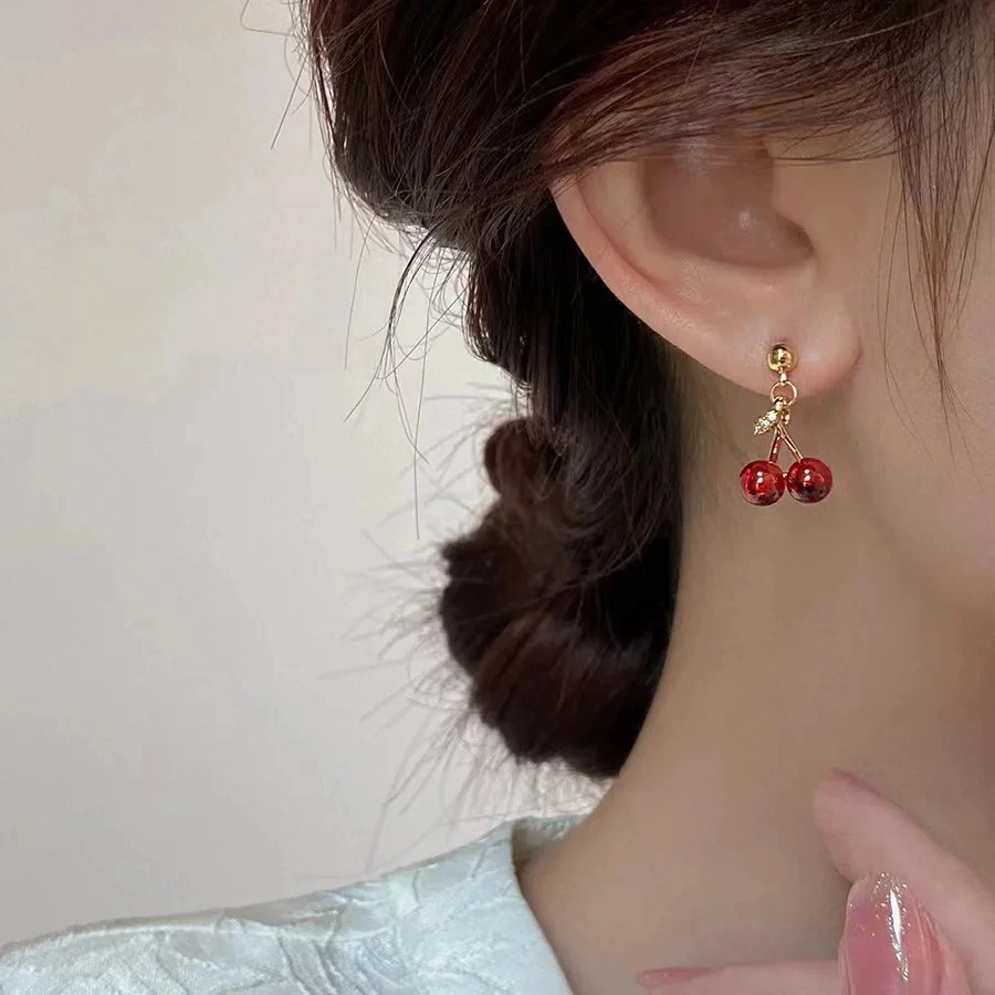 

New Cute Red Cherry earrings Sweet Resin Hot Sale For Women Girl Cute Student Party Birthday Wedding Fruit Fashion Earring Gift