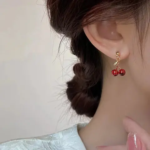 New Cute Red Cherry earrings Sweet Resin Hot Sale For Women Girl Cute Student Party Birthday Wedding Fruit Fashion Earring Gift