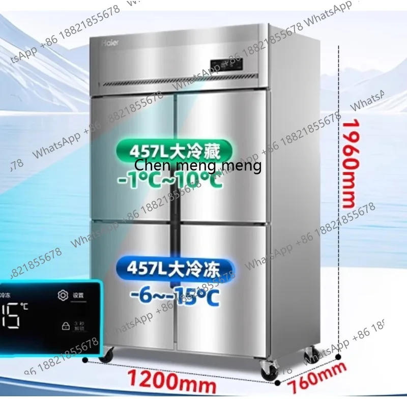 Lemari Pendingin Komersial Hotel, Kulkas Vertikal Empat Pintu, Pendingin Dua Suhu, Freezer Stainless Steel