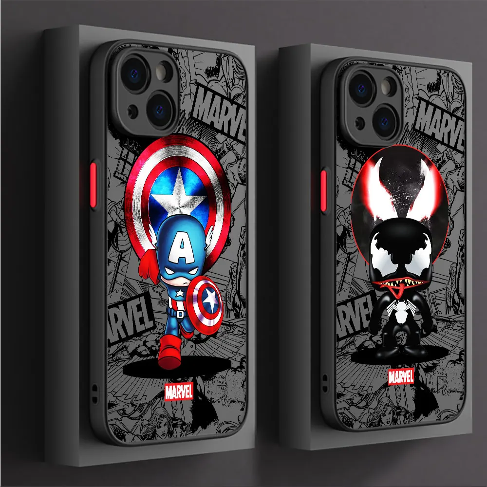 Matte Avengers venom Spider man Case for Apple iPhone 14 15 Plus SE 13 Pro Max 7 6S Plus 12 Mini XS X XR 11 8 Armor Clear Cover