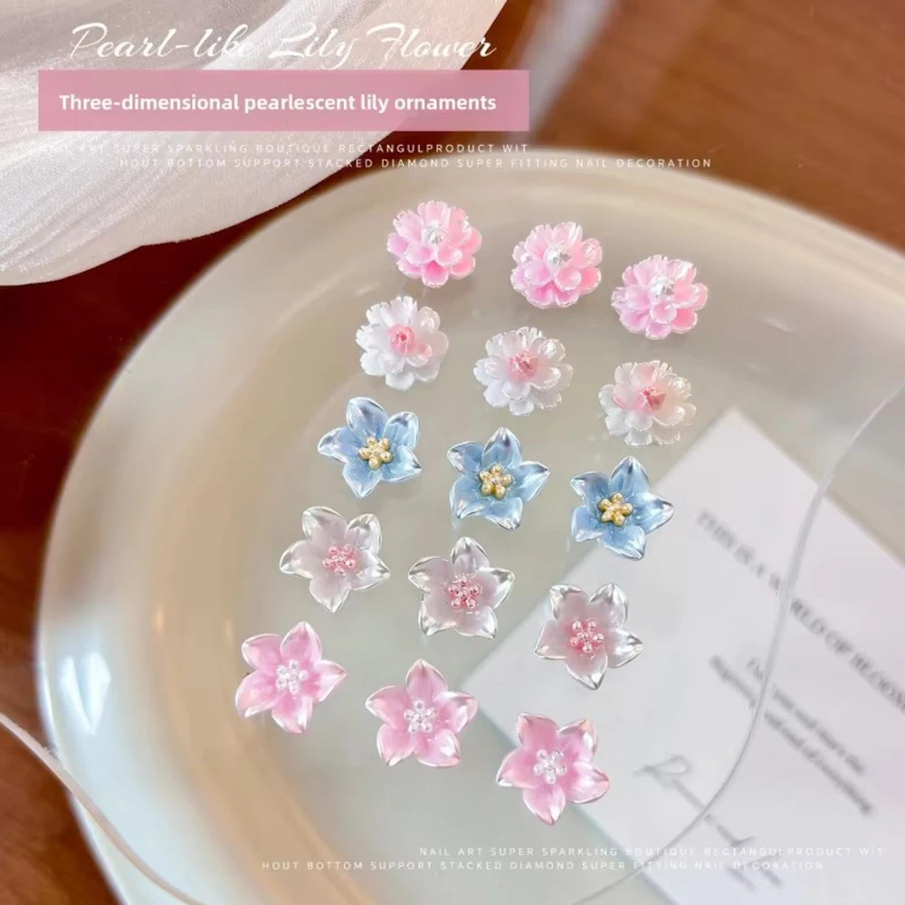 50Pc Kawaii Lily Flowers Nail Charms Manicure 3D Hibiscus Flower Charm DIY Jewelry Making Hairpin Keychain Decor DIY Accessories