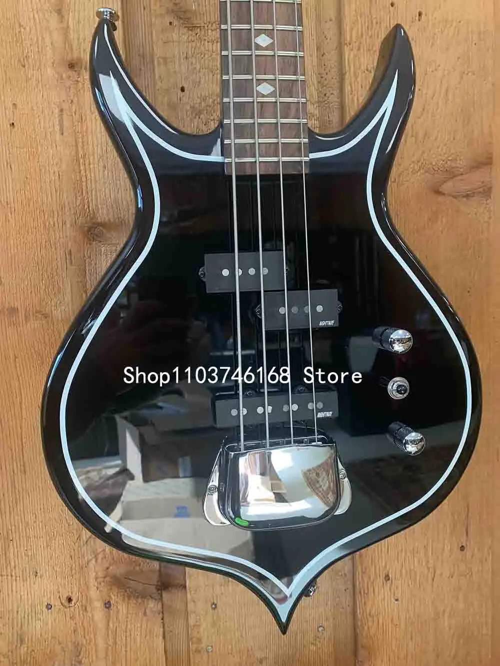 KISS Guitar/Gene Simmons  Punisher II Electric bass /black /24F/4 strings Signed Bass Guitar /Free shipping