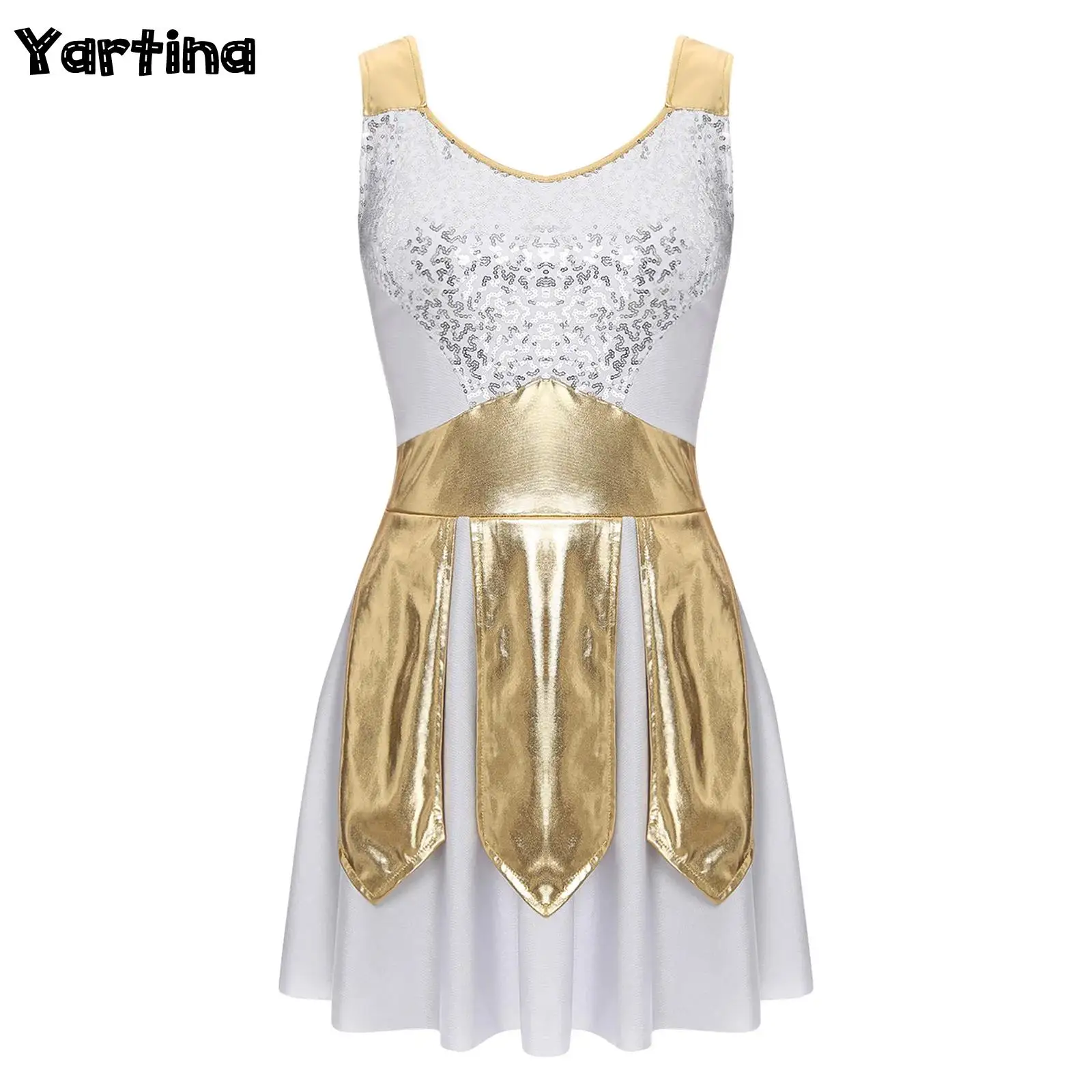 

Womens Grecian Warrior Cosplay Costume Ancient Greek Halloween Outfits Sparkle Sequins Dress Halloween Dress Up Party Costume