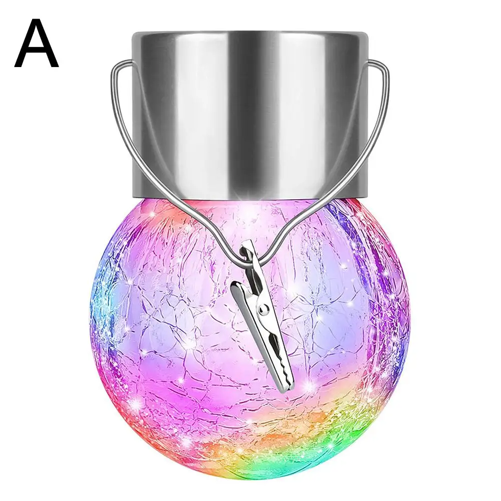 Solar-Hängeleuchten, Weihnachtsdekorationsleuchten mit wechselnder rissiger hängender mehrfarbiger Kugel, wasserdichte Lichter aus Glas, Ou M9P6