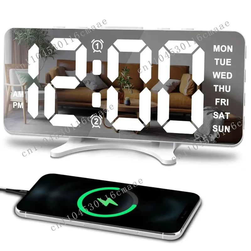 

Alarm Clocks for Bedrooms Slim LED Mirror Digital Alarm Desk Clock Large Display with Dim Mode Dual USB Ports 4 Level Brightness