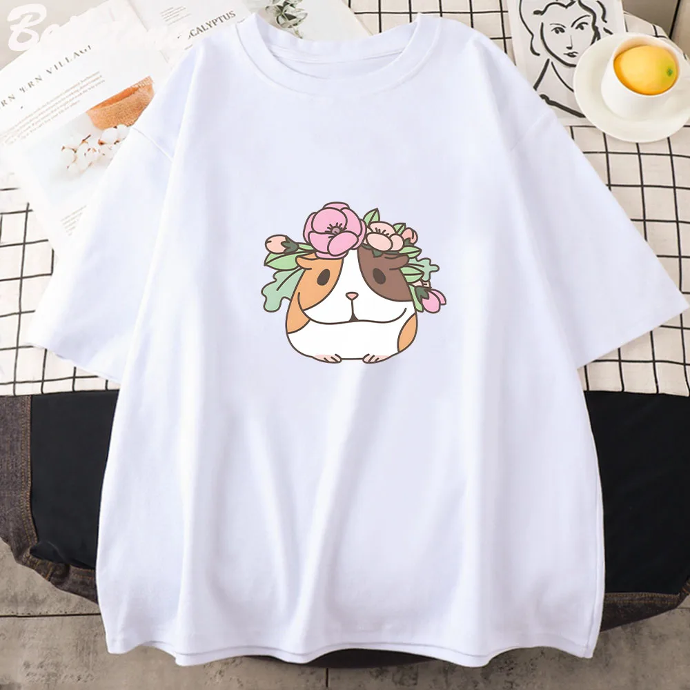 

Flowers and Guinea Pig Pattern Spring Floral Pattern Classic T Shirt for Women/Men Top Y2k T-shirt Vintage Short Sleeve Harajuku