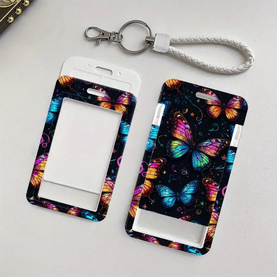 Graffiti Butterflies Cover Case 1Pc Card Holder Retractable Credit Card Holders Holders Child Bus with lanyard Badge Bank ID