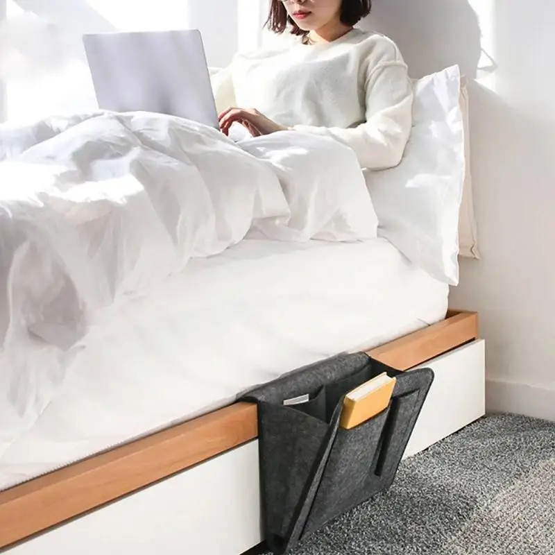 1 Stück Filz-Aufbewahrungsorganizer für das Bett, Handy-, Buch- und Zeitschriftenhalter, Taschen, hängende Aufbewahrungstasche, Baby-Taschentuchbox für Bett und Sofa – Detail 4