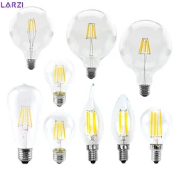 Retro Edison E27 E14 LED Filament Bulb Lamp AC 220V Light Bulb C35 G45 A60 ST64 G80 G95 G125 COB Glass Bulb Vintage Candle Light