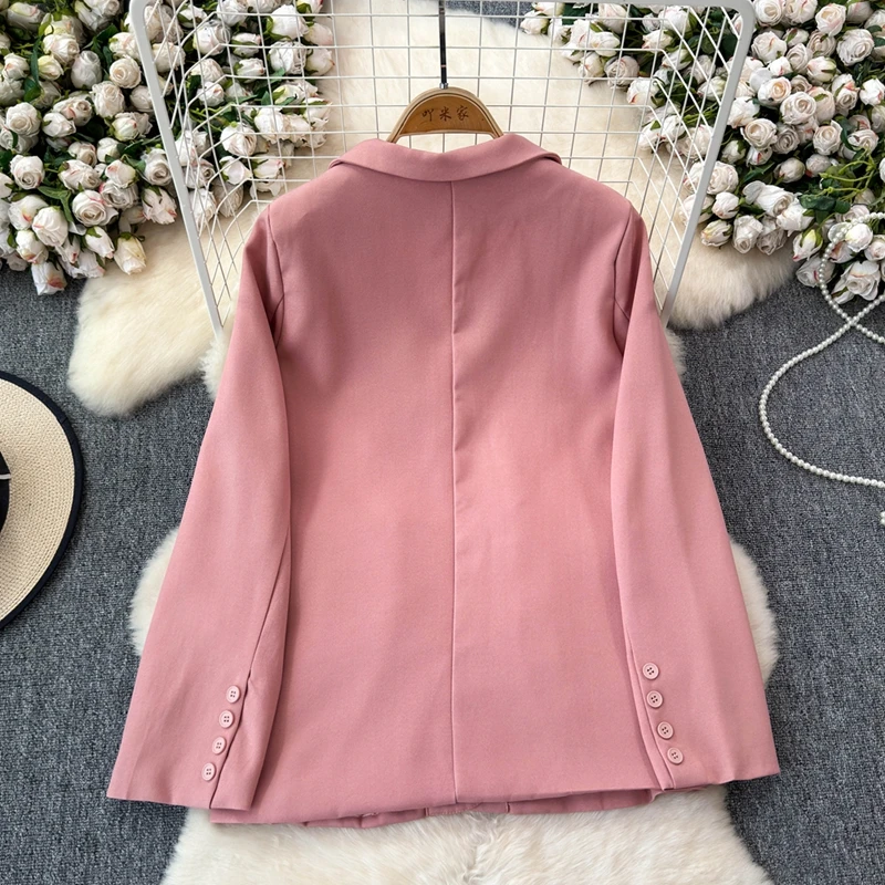 2024 Spring Autumn Blazer High Quality Pink Short Suit Jacket For Women Loose Outfit One Button Loose Casual Suit Coat