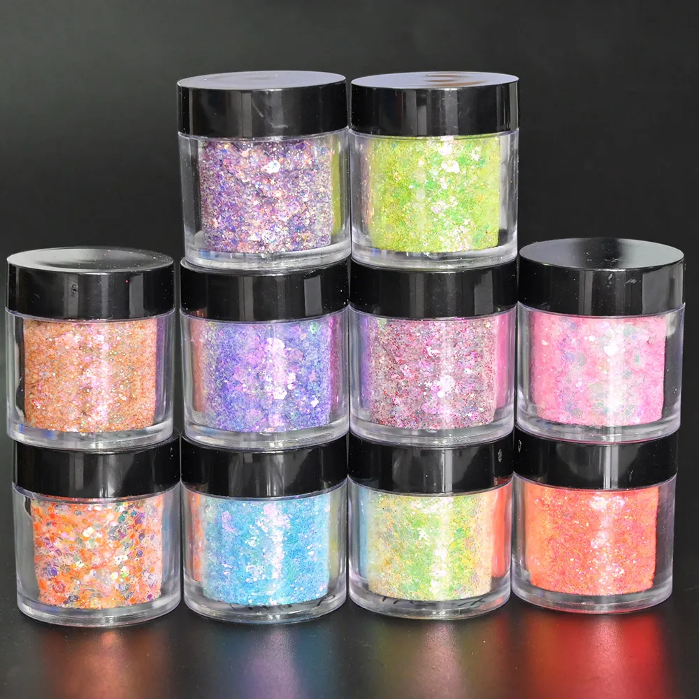 10 Colors 50g/Bag Nail Sparkly Glitter Gradient Sequins Loose UV Gel Mixed Glitter Holographic Powder Holo DIY Glitter Cosmetic