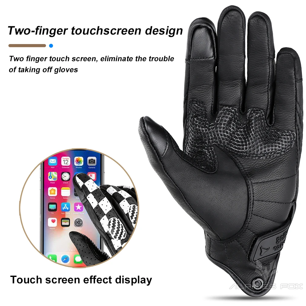 Vintage Motorcycle Gloves Genuine Leather Cafe Racer Motorbike Glove Touch Screen Retro Cow Leather Men Biker Protective Guantes