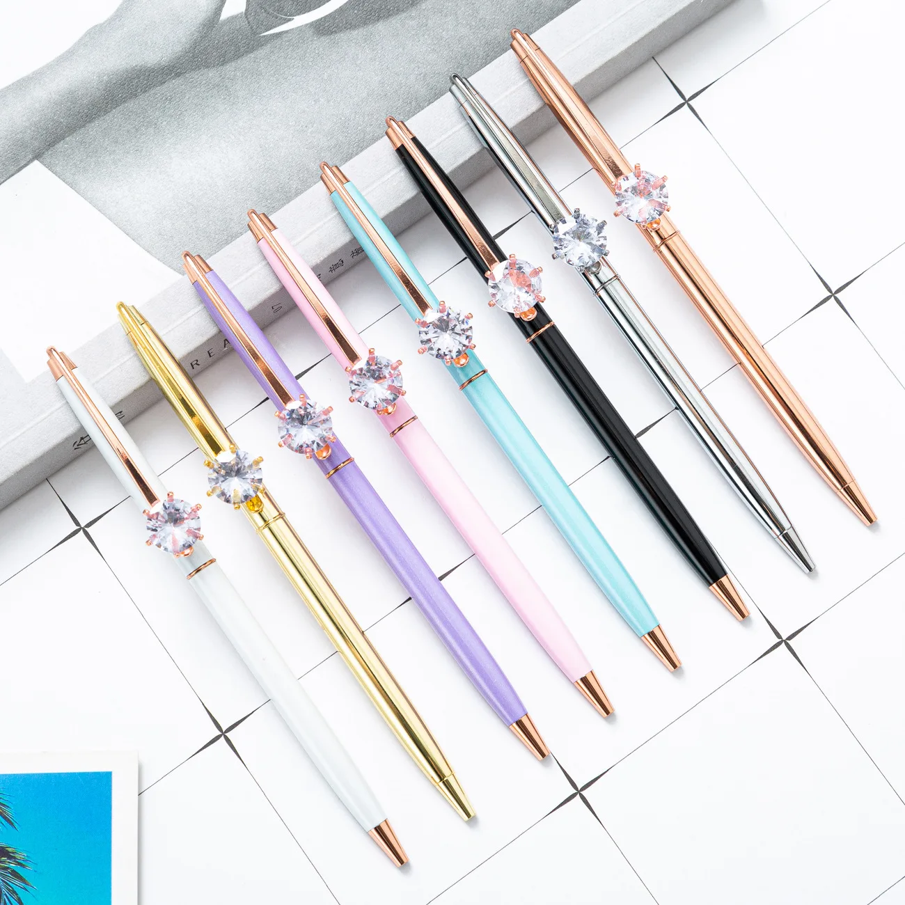 

10 Pcs Diamond Ball Pen Spot Wholesale Cartoon Creative Styling Pen Head Fashion Electroplated Rod Office Accessories