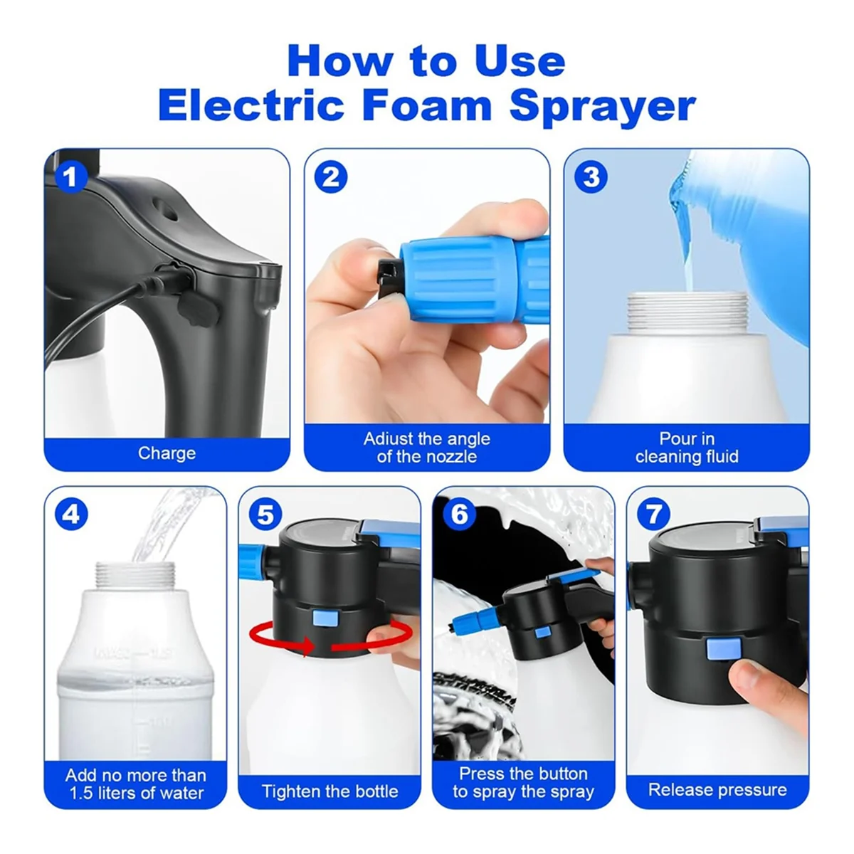 A56X 1.5 Liters Electric Pressurized Foam Sprayer for Car Washing, Electric Foam Sprayer with USB Cable, for Home Garden