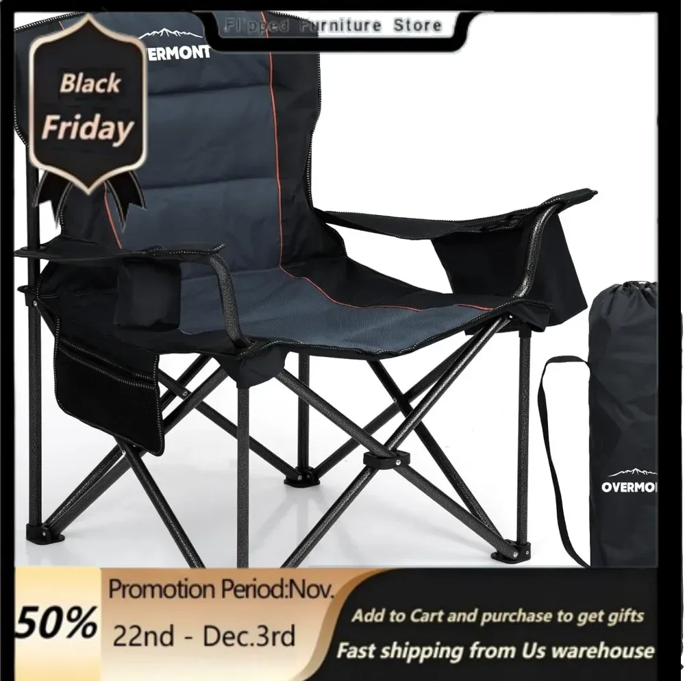 

Oversized Folding Camping Chair - 400lbs Support with Padded Cushion Cooler Pockets - Heavy Duty Collapsible Chairs for Sports