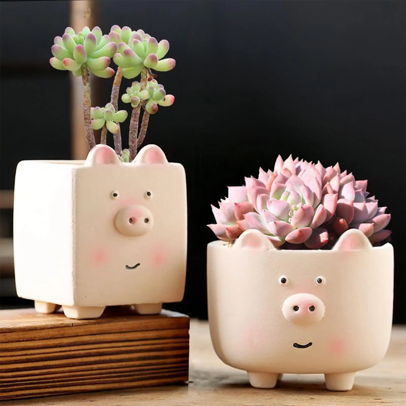 5x Plants Pots Bonsai Pots Table Vase Decor Pig Family Sculpture Flower Pots Planters for Patio Yard Indoor Garden Outdoor